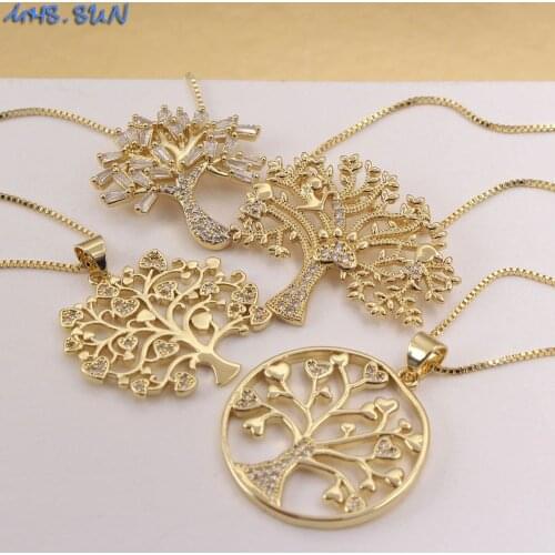 MHS.SUN Fashion Life Tree Pendants AAA CZ Chain Necklace Gold Color Vintage Women/Girls Zircon Pendant Necklace For Gift 1Pcs