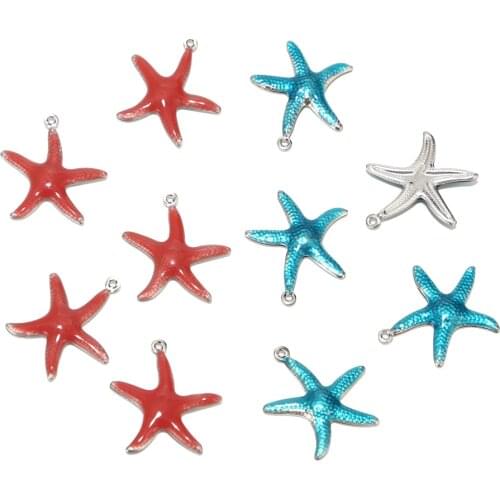 10pcs/lot fashion Red Blue stainless Steel Starfish Pendants European Style Charm Pendants for Women Men DIY Jewelry Making