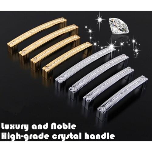 128mm 160mm fashion dexule diamond furniture handle solid gold silver clear crystal kitchen cabinet cupboard dresser pull handle