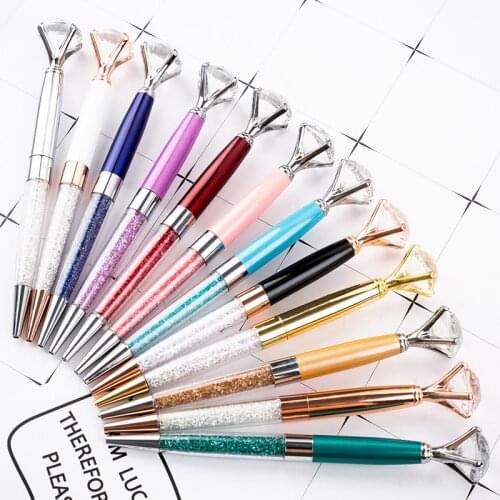 15 Color large diamond crystal ballpoint pen wedding ring metal ballpoint kawaii magic cute pen fashion school office supplies