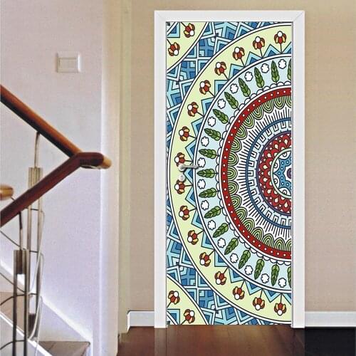 2pcs/set Muslim Mandala Pattern DIY Door Art Mural Sticker Home Decor Bedroom Corridor Entrance Peel & Stick Decorative Painting