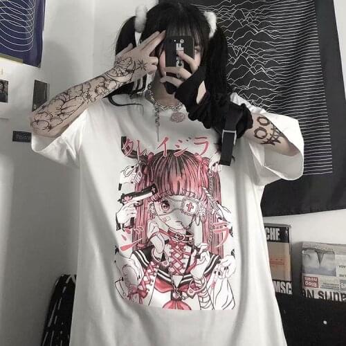 2021 Oversize Harajuku T-shirt Korean Style Alternative Clothing Japanese Street Anime Goth Top Manga Kawaii For Girls
