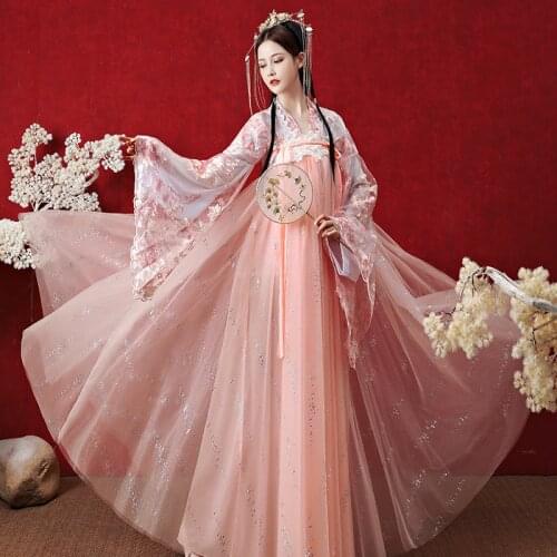 2020 Hanfu Women Summer Fairy Dress Ancient Traditional Chinese Folk Dance Costumes Improved Hanfu Dress Festival Outfit SL4145