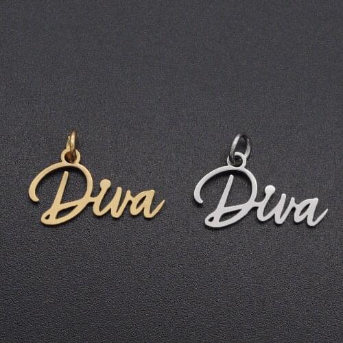 5pcs/lot Small Size Stainless Steel DIY Word Scrip Diva Charms Wholesale Charm for Earrings Factory Price