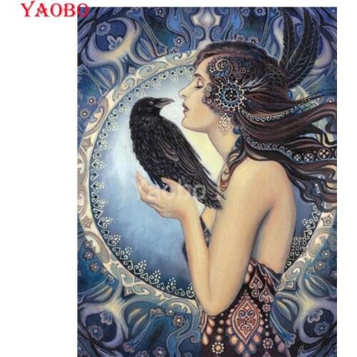 5D Diamond Painting Women And Crow Bird Full Square Round Drill Diamond Embroidery Diamond Mosaic Home Handmade gift