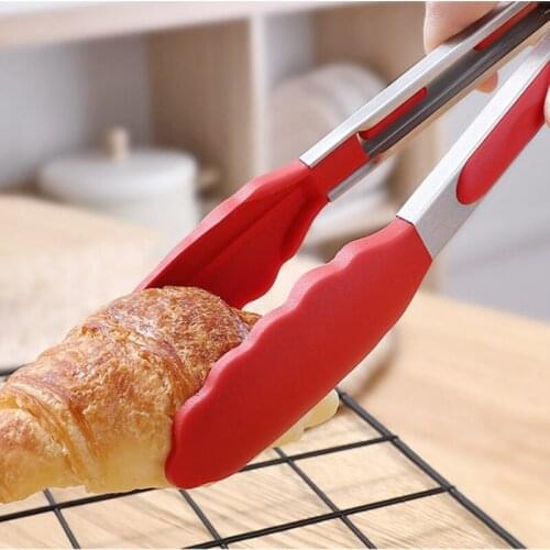 7/9/12 Inch Grilling Salad Bread Serving Tong Non-Stick Kitchen Barbecue Grilling Cooking Food Clip Silicone Barbecue Tongs