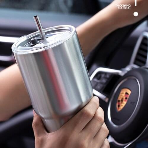 Stainless Steel Water Bottle Portable Water Cups At Home Water Bottles Large Capacity Travel Straw Coffee Thermos Cup