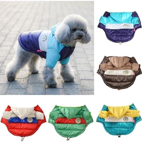 Pet Dogs Winter Clothes Waterproof Hooded Dog Coat Warm Down Jacket with Cartoon Pattern and Leash Hole for Puppy Pet Clothing