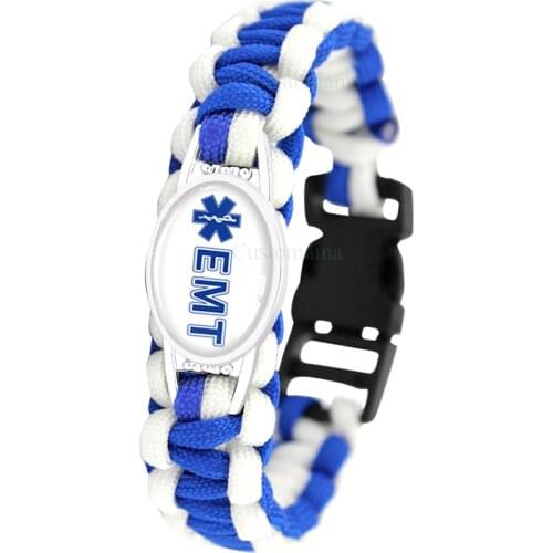 EMT Emergency Medical Technician Nurse Teacher Survival Paracord Bracelets 25*18mm Glass Cabochon Charm Men Women Many Styles