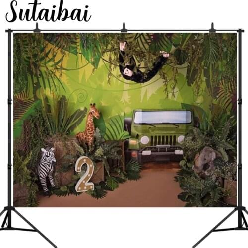 2nd Birthday Safari Animals Backdrop for Photography Newborn Kids Two Wild Portrait Cake Smash Car Background for Photo Studio