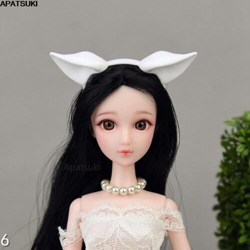 White Kitty Ear Headband Headwear For Barbie Doll Accessories Plastic Tiara Hairwear Hair Accessories For 1/6 Dollhouse DIY