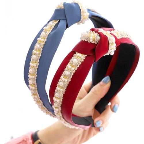 PU Leather Knot Headbands Temperament Sweet Pearl Hair Hoop Wide Hairband Soft Headdress Hair Accessories for Women Girls