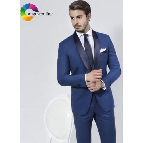 Classic Navy Blue Mens Wedding Suits Costume Homme Mariage Shawl Lapel 2 Pieces Elegent Male Blazers Jacket Pants Ternos