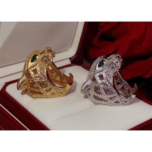 To quality famous brand women panthere ring full zircon panther head tiger finger ring for women men couple