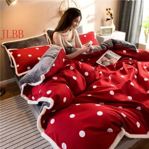 AB side winter bedding set 4pcs Flannel fleece flat sheet duvet cover cotton set bed linens bedclothes pastoral heart home linen