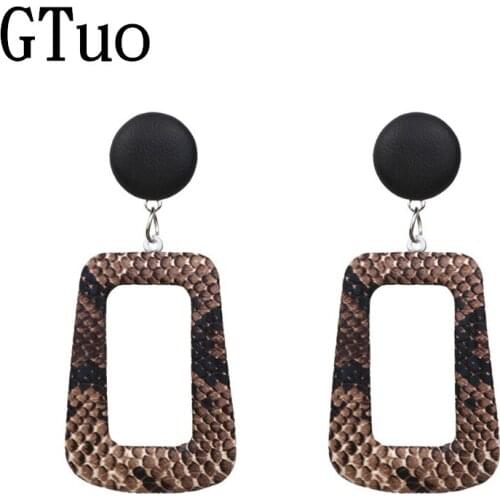 PU Brown Snake Skin Drop Earrings For Women Hollow Square Leather ZA Maxi Earrings African Party Wedding India Fashion Jewelry