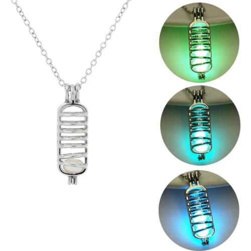 DNA Mitochondria Pendant Glowing in Dark Necklaces 2019 New Fashion Jewelry Hollow Luminous Stone Necklaces Silver Color Chain N