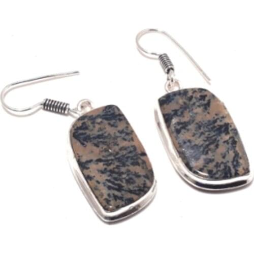 Honey Dendrite Opal , Silver Overlay on Copper Earrings ,45 mm , E3776