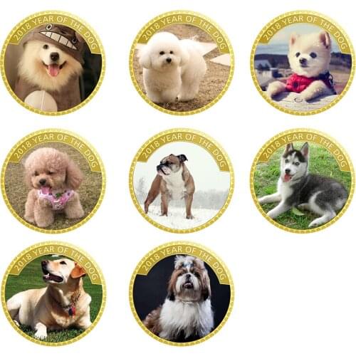 8pcs/set 2018 Year of The Dog Metal Coin 24k 999.9 Gold Plated Challenge Coin New Year Commemorative Coins Worth Collection