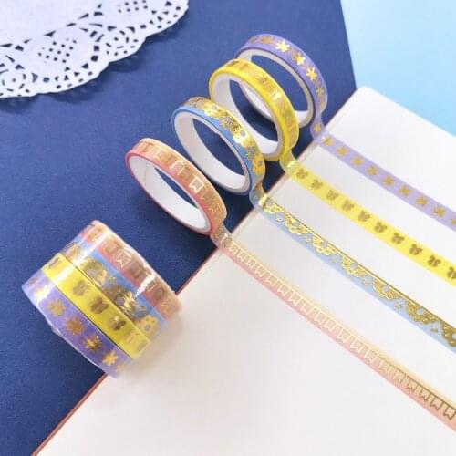 7mm Golden Foil Washi Tape Cute Adhesiva Scrapbooking Decorativa Stationery Deco Masking Tapes Paper Stickers