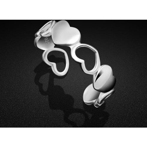 Minimalist womens silver jewelry 925 sterling silver ring chic heart-shaped open ring free adjustment anniversary gift