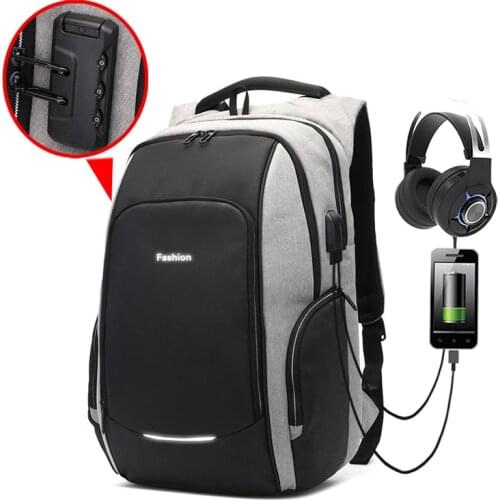 Men Bag Anti theft backpack USB Earphone Interface Laptop Backpacks Male Waterproof Travel Bag Reflective Stripe Schoolbag 2018