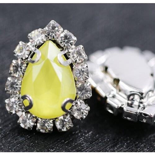 New 6x8mm/7x10mm glass rhinestones teardrop shape sew on crystal button Yellow Mocha crystals rhinestones Diy jewelry/nail art