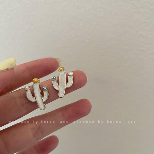 New Arrival Geometric Alloy Korean Colorful Cactus Shell Earrings New Lovely Drip Oil Stud Earrings for Women Fashion Jewelry