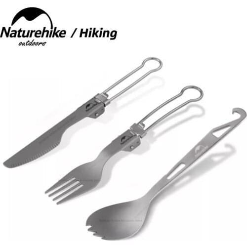 Naturehike Camping Titanium Alloy Spoon Fork Knife Chopsticks Dinnerware Set Outdoor Tableware Folding Handle Ultralight Opener