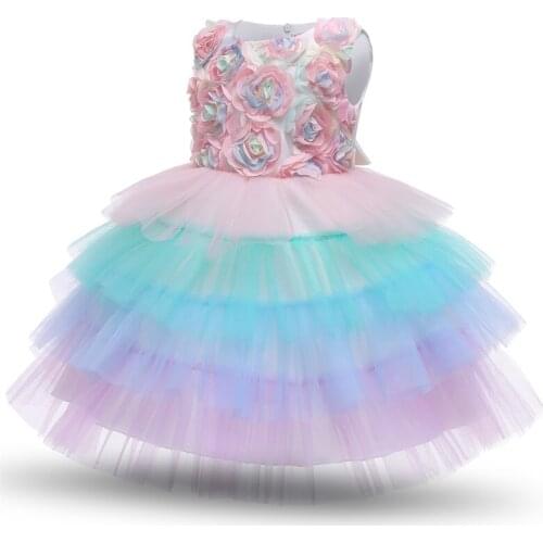 Toddler Baby Girl Dress Infant Princess Dress Flower Petals Girl Wedding Cake Tutu Dress Party Vestidos Baby 1st Birthday Dress