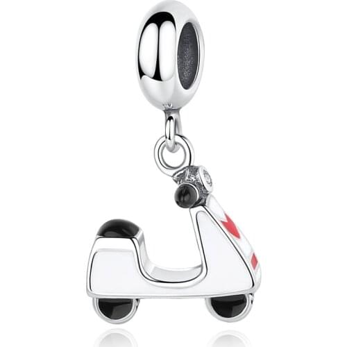 New Original 925 Sterling Silver Bead Red Heart Motorcycle Dangle Charm Cute Fit Pandora Bracelet Necklace DIY Women Jewelry