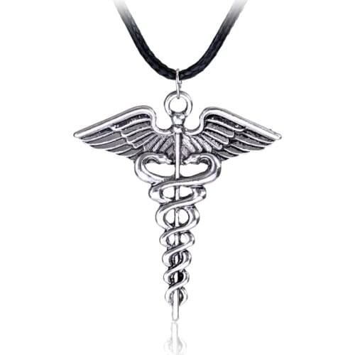 Silver Plated Medical Symbol Nurse Doctor Pendant Caduceus Necklace Snakes Wings Necklace Nurse Day Gifts