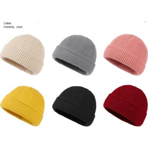 Causel style Knitted woolen hats men women new autumn and winter hat solid color melon leather hats Beanie Couple cap