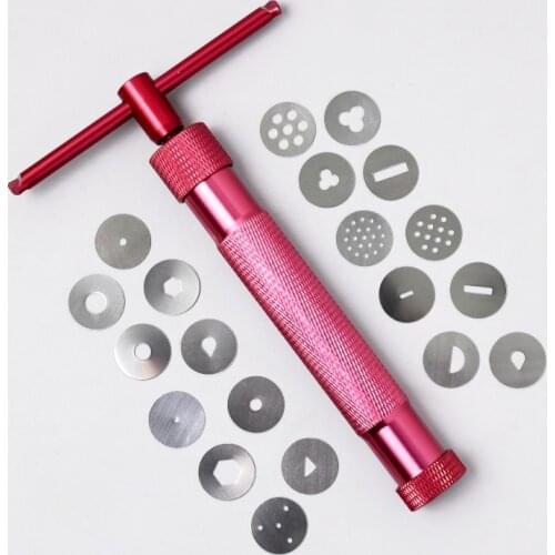 Rose Red Metal Alloy Sugar Paste Extruder Craft Gun with 20 Tips Sugar Craft Fondant Cake Sculpture Polymer Clay Tool Perfect