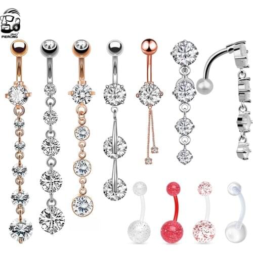 316L Steel Belly Button Rings CZ Navel Piercing Dangle Pendant Opal Acrylic Ear Belly Piercing Oreja Sexy Rings Body Jewelry 1pc