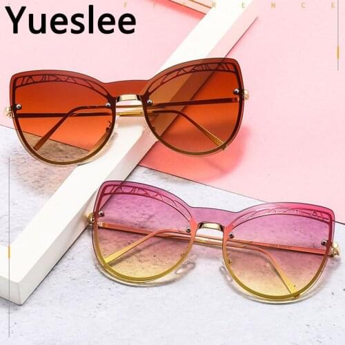46629 Metal Boundless Cat Eye Luxury Sunglasses Men Women Fashion Shades Uv400 Vintage Glasses Men Sunglasses
