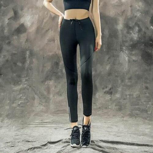 Reflective Design Black High Waist Breathable Night Run Yoga Pants for Women 2021 New Arrival Slim Sports Running Trousers