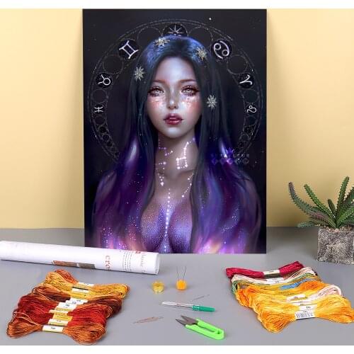 Cartoon Girl Woman Printed Fabric 11CT Cross Stitch Embroidery Complete Kit DMC Threads Hobby Craft Knitting Sewing Decor