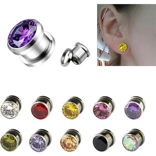 1 Pair Cubic Zirconia Ear Plug Piercing Surgical Steel Tunnel Ear Plugs Gauges Earrings Stretching Expander Piercings Jewelry