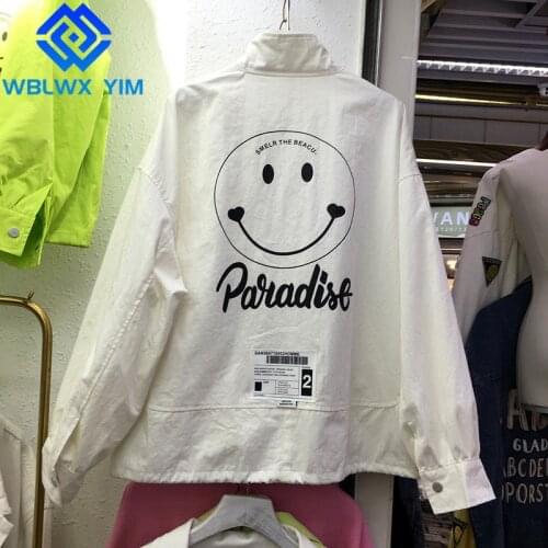 Streetwear Women Jacket Stand Collar Drawstring Coat Fashion Print Long Sleeve Jacket Female Harajuku Loose Plus size Jackets