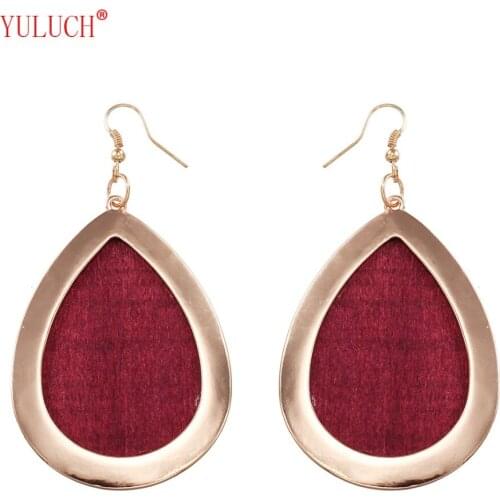 YULUCH All-match 3 Colors Alloy and Wood Pendant Earrings For Womens Holiday Party Elegant Jewelry For Girls Simple Droplets