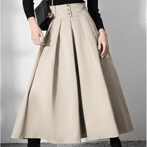 New arrival spring autumn vintage umbrella skirt women high waist big swing anke length a-line skirt