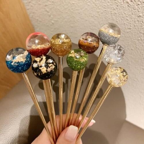 Women Girl Shinny Foil Starry Sky Resin Ball Hair Sticks Fashion Barrette Hairpins Harajuku Hair Clips Accessories Jewelry Gift