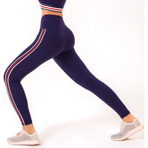 Women Sport Leggings Striped High Waist Quick Dry Solid Black Blue Dance Jeggings for Workout Running Yoga Pants Riding Tights