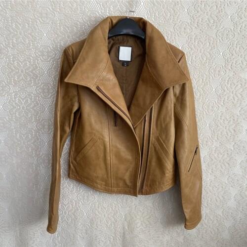Womens Genuine Leather Jacket Sheep Skin From Italy Show Thin Fashion Ladys Jacket
