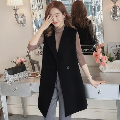 New Korean Fashion Split Long Womens Vest Spring Elegant Black Sleeveless Jacket Female Solid Cardigan Waistcoat Vests Colete