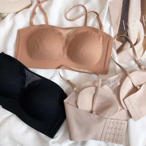 Wriufred Wirefree women comfortable bra non-slip underwear strapless summer smooth tube top one-shoulder lingerie