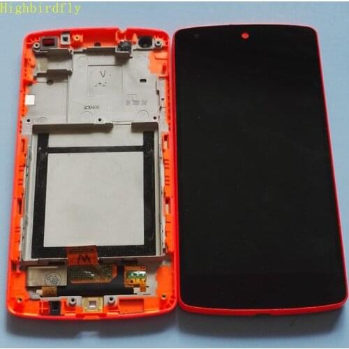 Highbirdfly For Lg Google Nexus 5 D821 D820 Lcd Screen Display With Touch Screen Display With Frame Assembly Together Red Color
