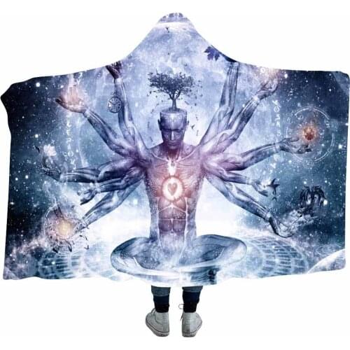 3D Winter Double Thicken 3d Printed Psychedelic Hooded Blanket For Adults Mandala Coral Fleece Throw Blanket On Sofa Beds