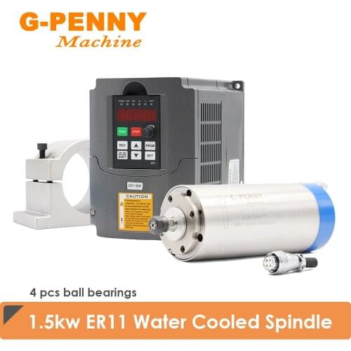 1.5KW ER11 Water Cooled Spindle motor 220v/380v 80*200mm 4 pcs Bearing & 1.5KW Huanyang Inverter / VFD & 80mm Spindle Bracket